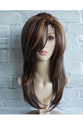 DUNEL Wigs Hair For Women Shoulder Length Body Wave Wigs With Side Bangs Fluffy Golden Mixed Brown Costume Cosplay Wig Perfec