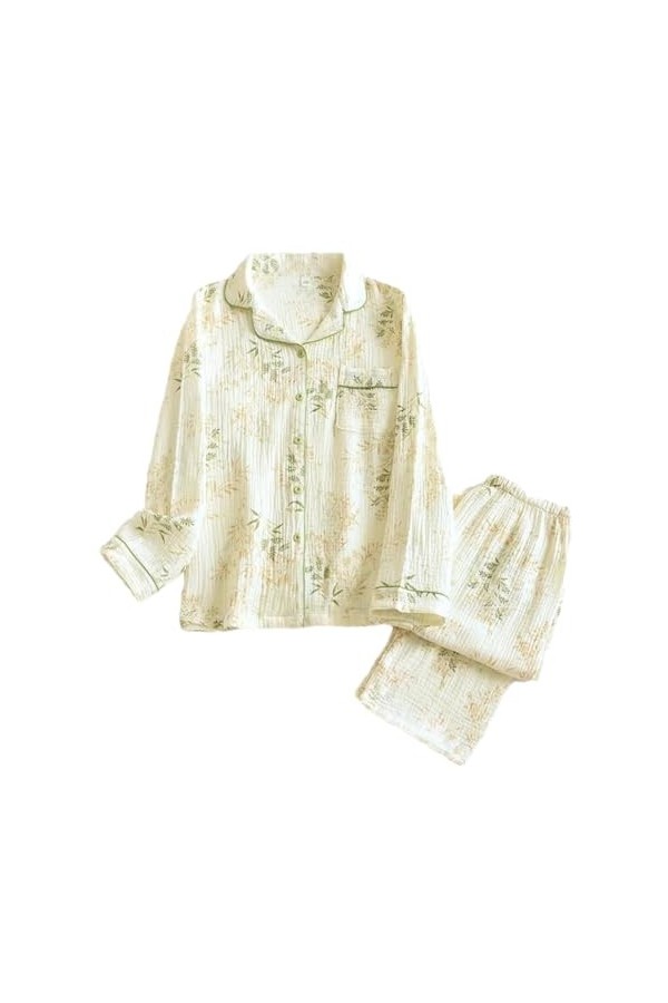 REHJJDFD Pyjama dautomne à manches longues en coton pour femme, Xiancao, L