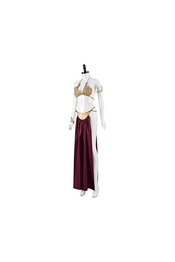 Forwacos Costume de princesse Leia pour femme - Robe sexy - Bikini doré - Tenues pour Halloween rouge, taille XS 