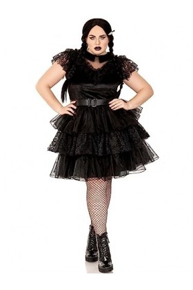 Leg Avenue 3 PC Raving Rebel, includes velvet and lace dress with organza tiered skirt, belt, and knife hair clip