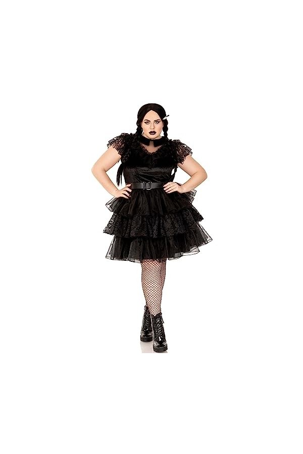 Leg Avenue 3 PC Raving Rebel, includes velvet and lace dress with organza tiered skirt, belt, and knife hair clip