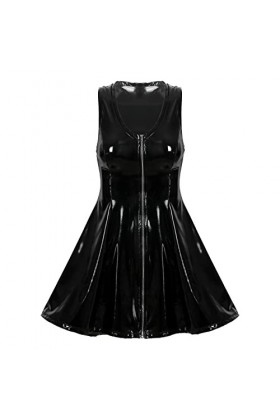 Robe moulante dété en latex avec col en V et fermeture éclair pour femme Noir Taille XL