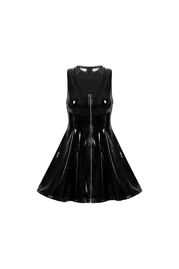 Robe moulante dété en latex avec col en V et fermeture éclair pour femme Noir Taille XL
