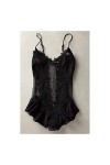 Femmes Sexy Lingerie Soie Dentelle Maille sans Manches Solide Chemise De Nuit Vêtements De Nuit Bodys Costume Noir S 