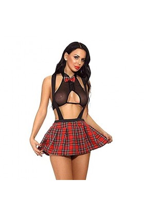 Pyjama érotique femme de chambre Sexy costume femmes dentelle Lingerie sous-vêtements chemise de nuit uniforme treillis Mini 