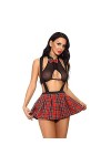Pyjama érotique femme de chambre Sexy costume femmes dentelle Lingerie sous-vêtements chemise de nuit uniforme treillis Mini 
