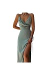 Robe Sexy for Femmes Printemps été Slim Fit Solide Spaghetti Sangle col en V Profond froncé Robes Fendues for Les Femmes Col