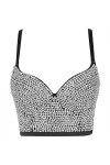 Femmes Glitter Diamant pour Strass Push Up Soutien-Gorge Bustier Rembourré Spaghetti Sangle Camisole Discothèque Sexy Punk Co