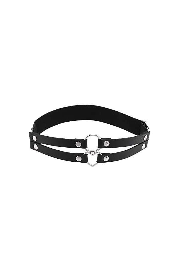 GOOFFY WXYNHHD PU Cuir Jambe jarretière Dames à la Mode Cuisse chaînes Coeur Rond en Forme Double Sangles élastique Punk Jarr