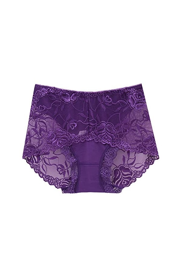 ZHINIAN Culotte taille haute en dentelle sexy transparente sans couture pour femme, violet, XXL