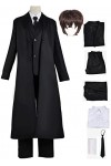 Foanja Dazai Osamu Déguisement Adulte Cosplay Bungo Stray Dogs Détective Dazai Osamu Noir Compléter Anime Uniforme et Perruqu