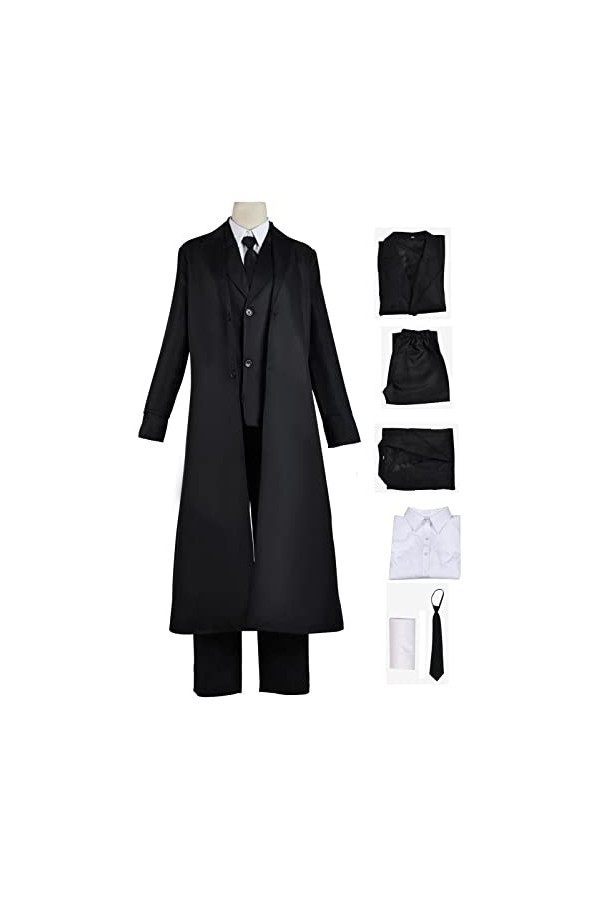 Foanja Dazai Osamu Déguisement Adulte Cosplay Bungo Stray Dogs Détective Dazai Osamu Noir Compléter Anime Uniforme et Perruqu
