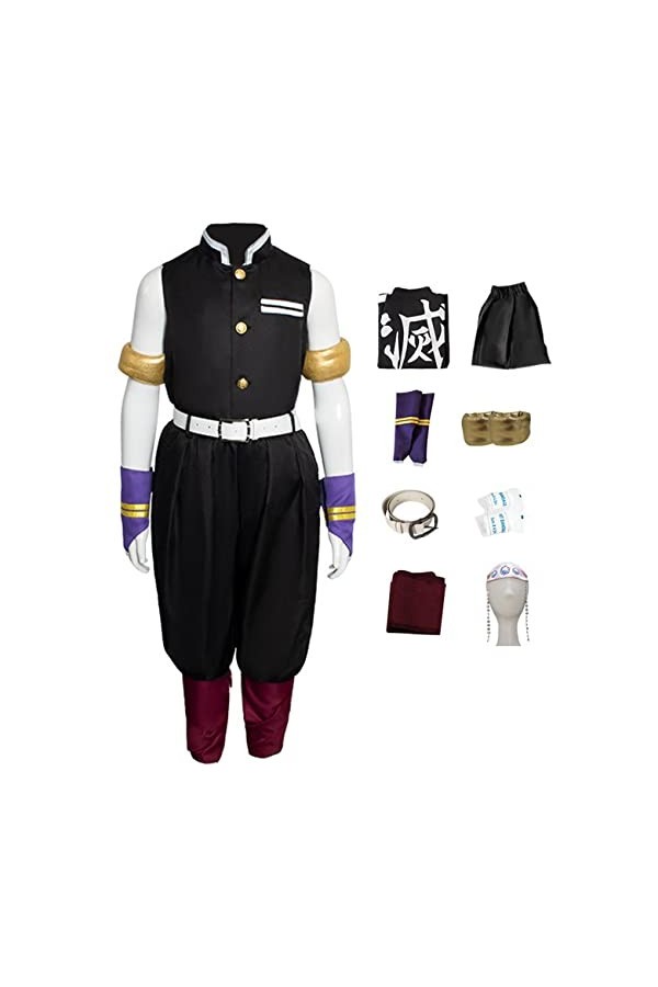 Foanja Uzui Tengen Déguisement Enfant Adulte Cosplay Demon Slayer Corps Uzui Tengen Anime Uniforme Complet pour Homme Hallowe
