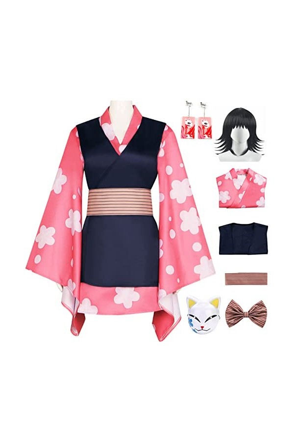 Foanja Makomo Déguisement Femme Cosplay Demon Slayer Corps Makomo Anime Kimono Robe et Boucles doreilles Renards Accessoires