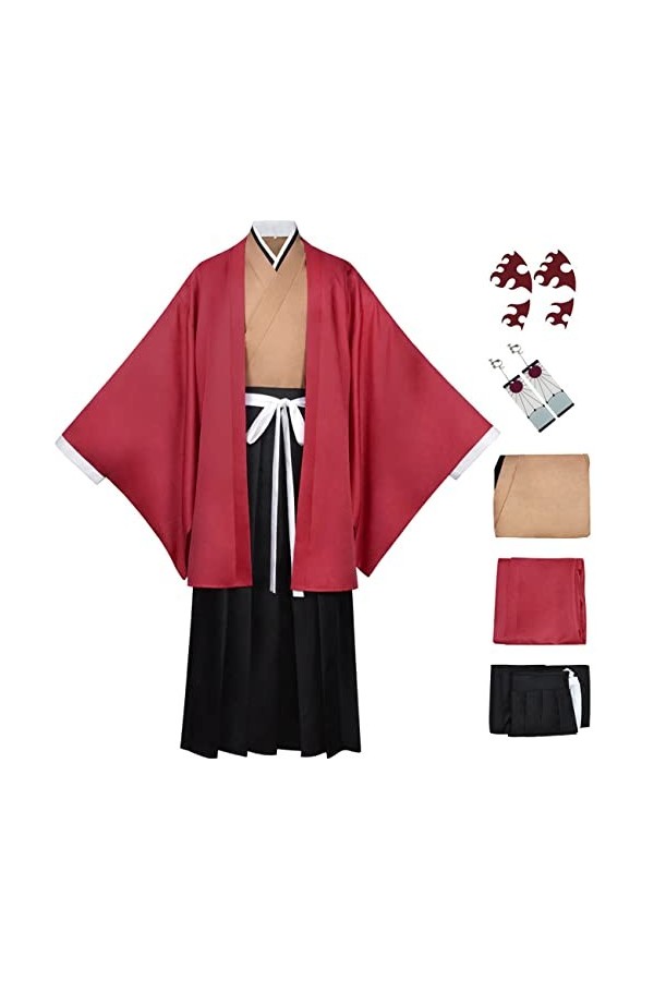 Foanja Tsugikuni Yoriichi Déguisement Homme Cosplay Demon Slayer Corps Samouraï Anime Uniforme Complet et Boucles doreilles 