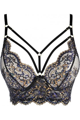 Axami Demi-corset noir avec dentelle dorée et bleu, Noir , 95E