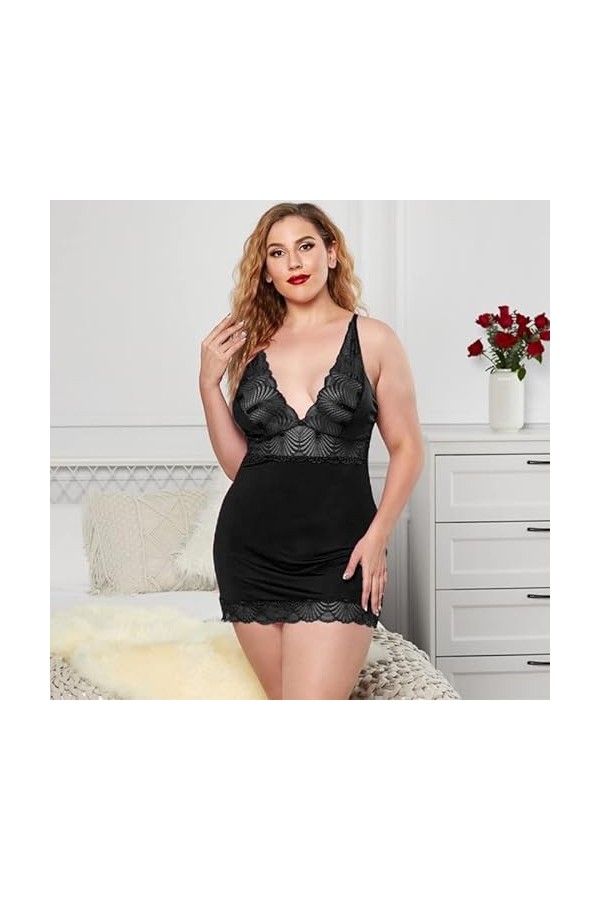 MERNEL Vêtements sexuels Nuisette Sexy Grande Taille col en V Profond Dentelle Chemise de Nuit Nuisette Nuisette Robe Sexy Fe