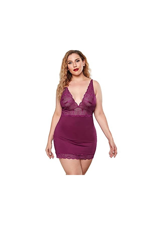 MERNEL Vêtements sexuels Nuisette Sexy Grande Taille col en V Profond Dentelle Chemise de Nuit Nuisette Nuisette Robe Sexy Fe