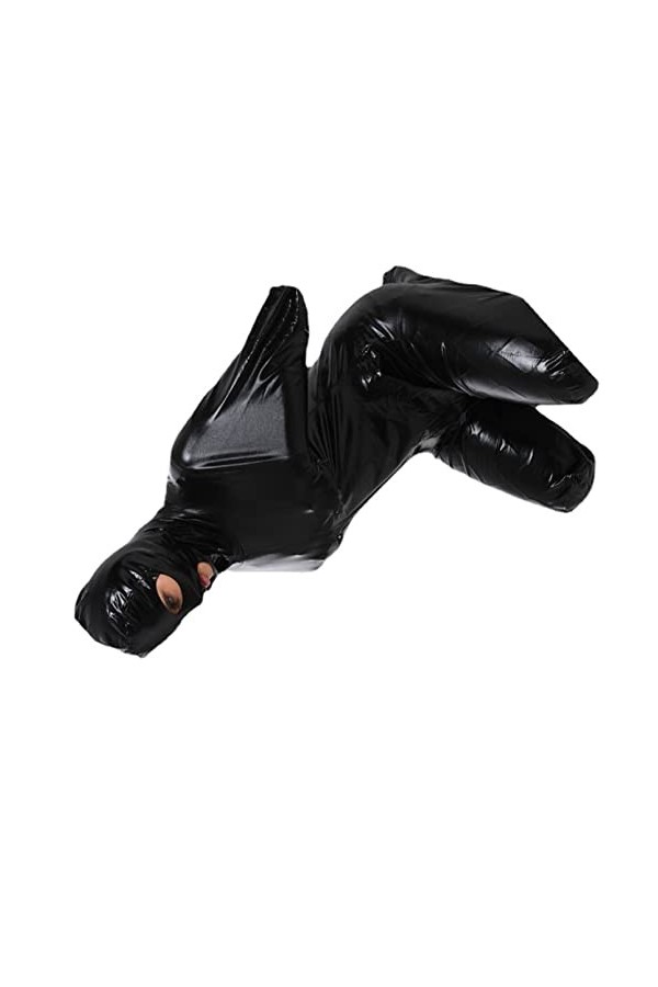 DCIUSTFHE Hommes Sexy Cuir Verni Sac Complet Fermeture Éclair Révélateur Bouche Yeux Sac De Couchage Combinaisons Moulantes B