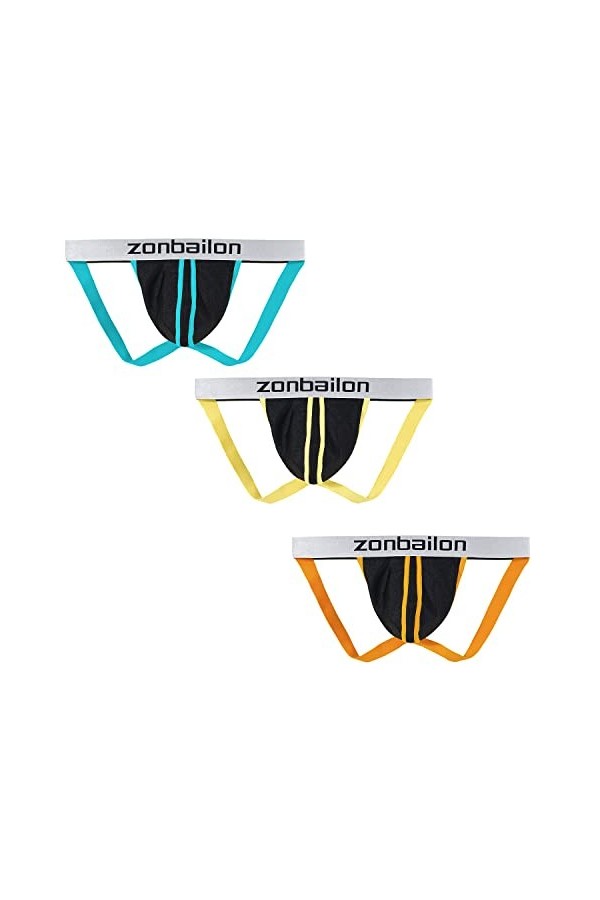 BIATWOWR Suspensoir sexy pour homme - Large taille basse - String à lavant - Pochette renforcée - Sous-vêtements athlétiques