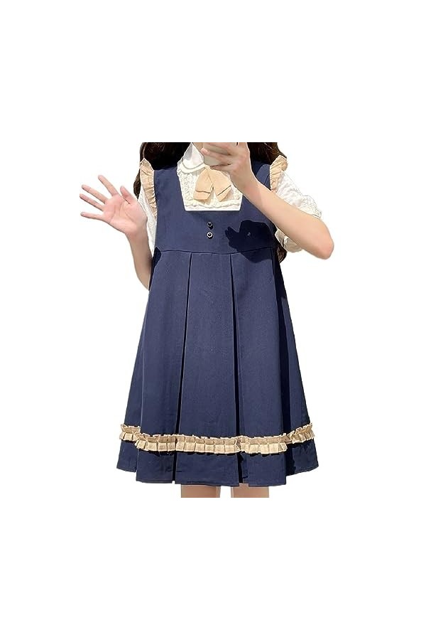 ZYSWCHB Robe dété Japonais Doux Fronde Robe de fée Femmes été col carré a-Ligne sans Manches JK Robes au Genou Color : Navy