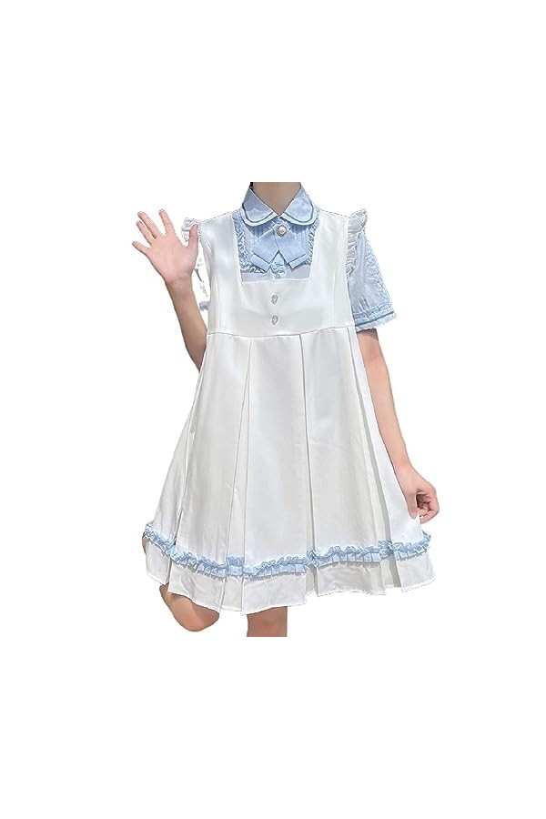 ZYSWCHB Robe dété Japonais Doux Fronde Robe de fée Femmes été col carré a-Ligne sans Manches JK Robes au Genou Color : Navy