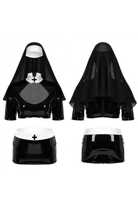 Costume dHalloween Sexy for femmes adultes Costume de nonne coquine vêtements fantaisie femme haut jupe Hijab jouet vêtement