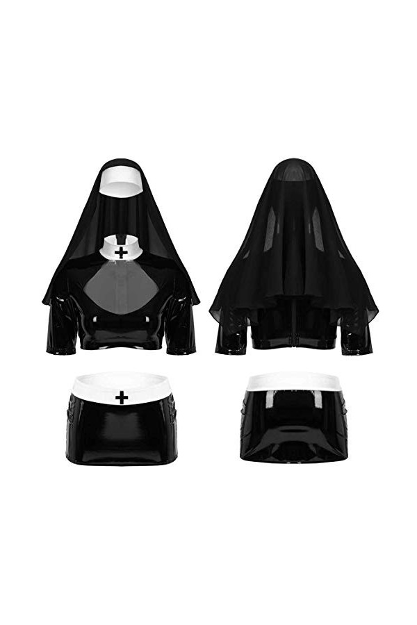 Costume dHalloween Sexy for femmes adultes Costume de nonne coquine vêtements fantaisie femme haut jupe Hijab jouet vêtement