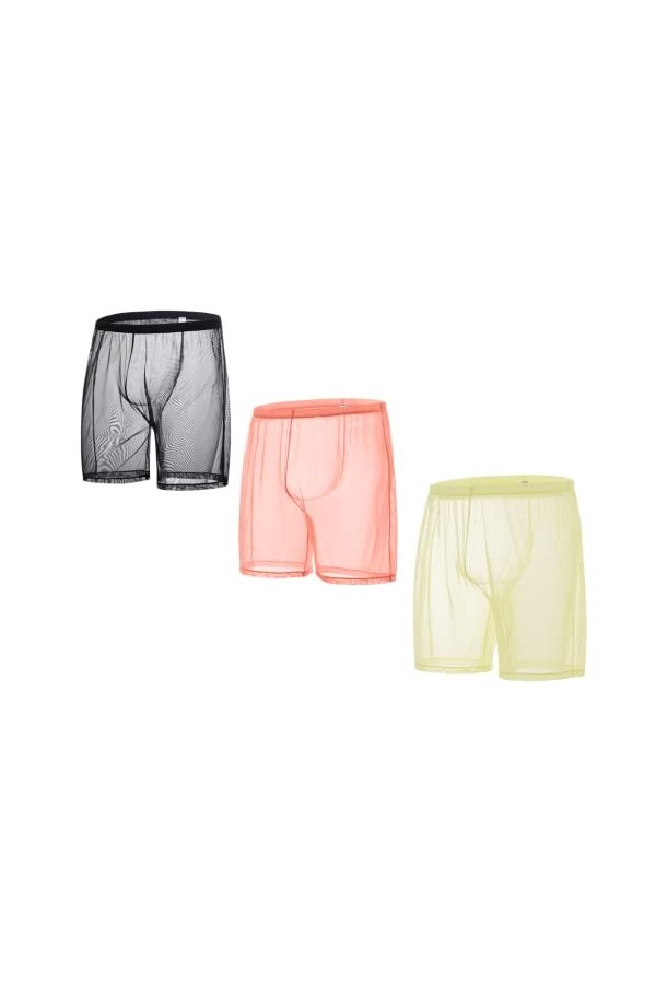 BIATWOWR See-Through Short sexy pour homme Transparent Unlined Long Leg Trunks, Lot de 3 : multi-C 8501 , XL