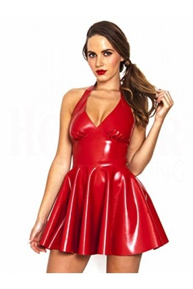 Mini robe sexy sans manches en latex PVC brillant pour femme Rouge Taille M