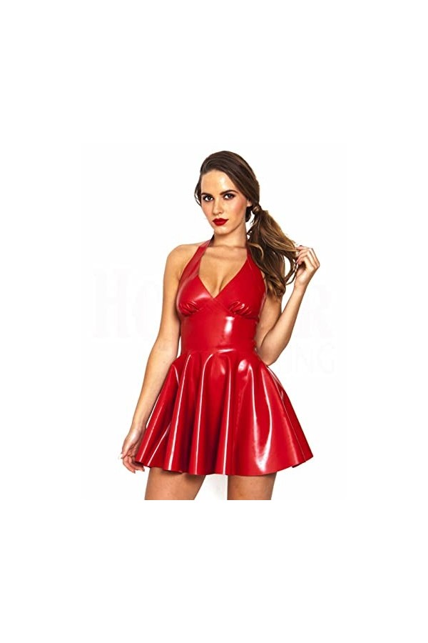 Mini robe sexy sans manches en latex PVC brillant pour femme Rouge Taille M