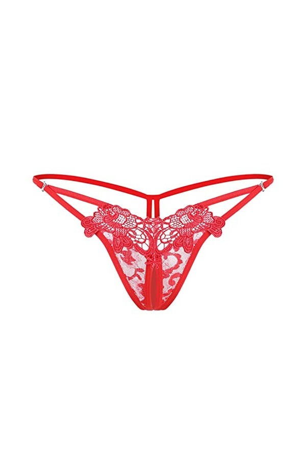 Culotte transparente pour femme - Culotte creuse brodée - Taille basse - String sexy ouvert sur le côté - Culotte extensible 