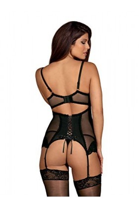 Selente Love & Fun Ensemble toride 3 pièces: guêpière, string et bandeau pour les yeux en satin, noir rembourré, L-XL