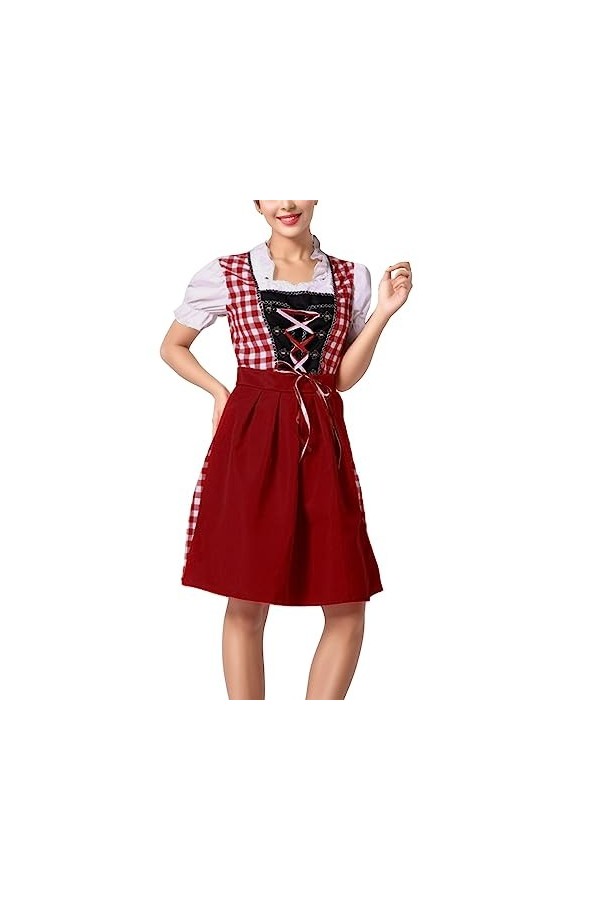 Costume de soubrette allemand authentique pour fête de lOktoberfest - Costume de soubrette pour femme de la bière, Rouge, M