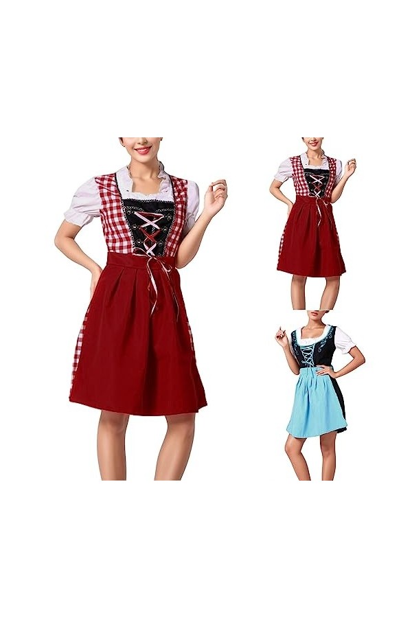 Costume de soubrette allemand authentique pour fête de lOktoberfest - Costume de soubrette pour femme de la bière, Rouge, M