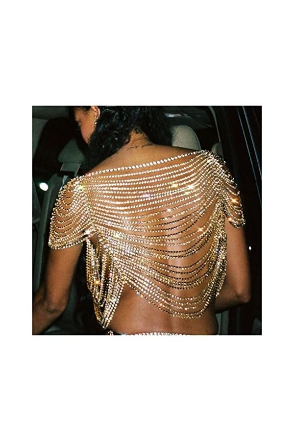 RWRAPS Chaîne de Jambe Lingerie de Luxe Bling Strass Soutien-Gorge Harnais Sexy Bikini sous-vêtement Poitrine Chaîne dépaule