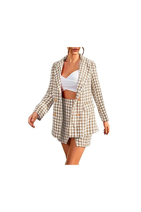 Dames Automne Hiver Mode Costume Sexy Ensemble Jupe Costume Deux pièces Pied de Poule Déguisement Sexy Grande Taille