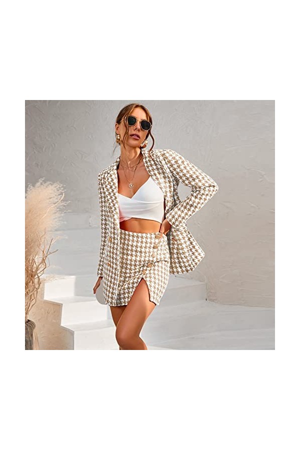 Dames Automne Hiver Mode Costume Sexy Ensemble Jupe Costume Deux pièces Pied de Poule Déguisement Sexy Grande Taille