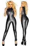 Faux Cuir Body Femmes En Cuir Verni Body Halloween Costume Sexy Wetlook Clubwear Brillant Justaucorps,Noir,Grand