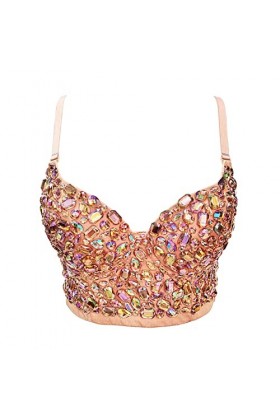 Woboren Corset bustier soutien-gorge lingerie débardeur haut à bretelles crop top corsage gilet mince, 11 beige, M