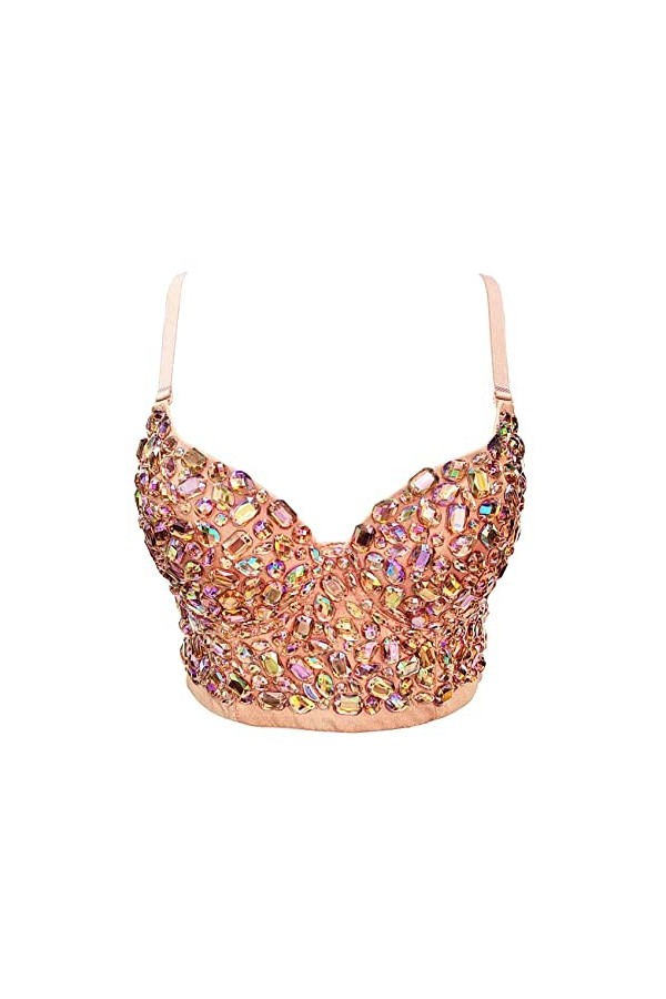 Woboren Corset bustier soutien-gorge lingerie débardeur haut à bretelles crop top corsage gilet mince, 11 beige, M