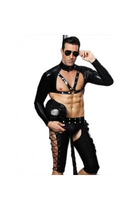 JPXJGT Noir Combinaison Cuir Homme Lingerie Cosplay Costum Sexy Color:Black,Size:One Size 