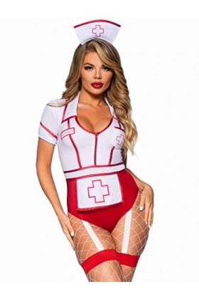Leg Avenue 2 PC Nurse Feelgood, includes snap crotch garter bodysuit with attached apron and hat headband.