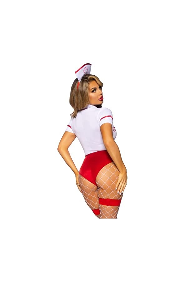 Leg Avenue 2 PC Nurse Feelgood, includes snap crotch garter bodysuit with attached apron and hat headband.