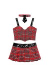 NC 3 pièces Femmes Sexy école Filles Cosplay Plaid Uniforme Lingerie Femme Pom-Pom Girl Costumes Sexy Halloween Jeu de rôle C