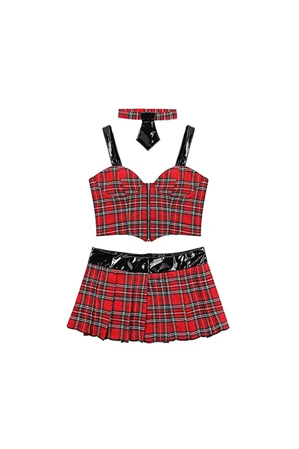 NC 3 pièces Femmes Sexy école Filles Cosplay Plaid Uniforme Lingerie Femme Pom-Pom Girl Costumes Sexy Halloween Jeu de rôle C