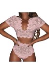 RWRAPS Costume Confortable en Dentelle au Crochet pour Femme - Pyjama en Dentelle Profonde en V - sous-vêtements créatifs Co