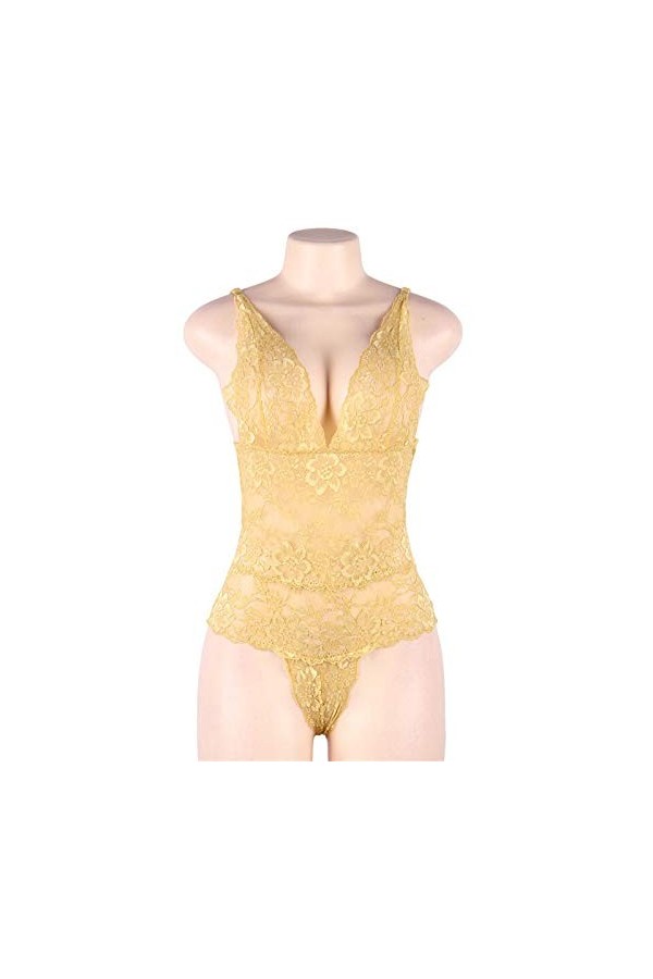 RWRAPS Sous-vêtements une pièce pour femme - Body en dentelle profonde en V - Grande taille - Sous-vêtements sexy en dentelle