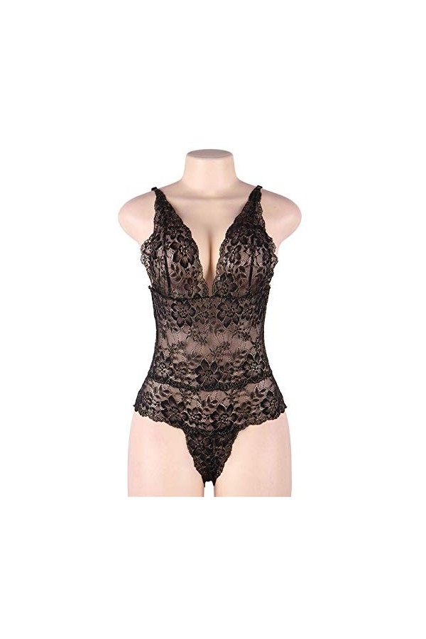 RWRAPS Sous-vêtements une pièce pour femme - Body en dentelle profonde en V - Grande taille - Sous-vêtements sexy en dentelle