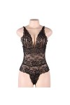 RWRAPS Sous-vêtements une pièce pour femme - Body en dentelle profonde en V - Grande taille - Sous-vêtements sexy en dentelle